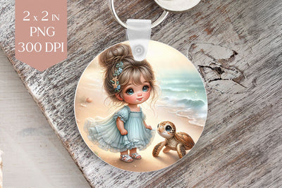 Beach Girl with Baby Sea Turtle PNG Sublimation BijouBay 