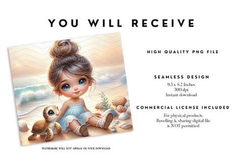 Beach Girl with Turtle Tumbler Wrap Sublimation BijouBay 