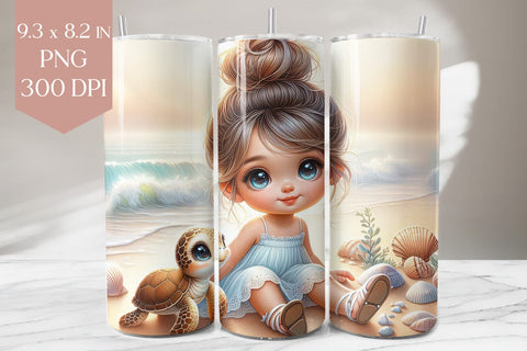 Beach Girl with Turtle Tumbler Wrap Sublimation BijouBay 