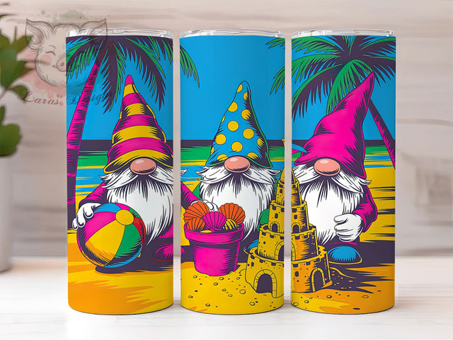 Beach Gnomes 20oz Tumbler Wrap, Cheerful Gnomes, Summer Vibes, Vacation Inspiration, Whimsical Design, 20oz Tumbler Wrap, Sublimation PNG Sublimation Lara' s Designs 