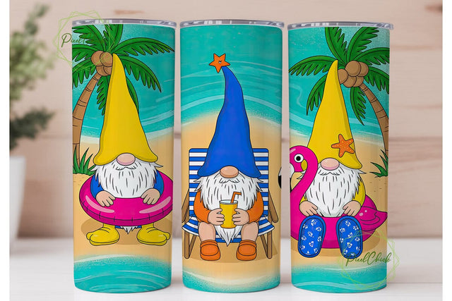 Beach Gnomes 20oz Tumbler Wrap Sublimation PixelChick 
