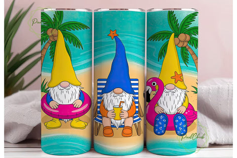 Beach Gnomes 20oz Tumbler Wrap Sublimation PixelChick 