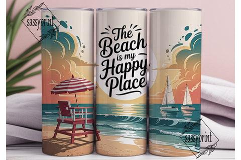 Beach Happy Place 20oz Tumbler Wrap Sublimation sassyprint 