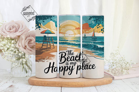 Beach Happy Place 20oz Tumbler Wrap Sublimation sassyprint 