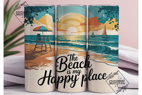 Beach Happy Place 20oz Tumbler Wrap Sublimation sassyprint 