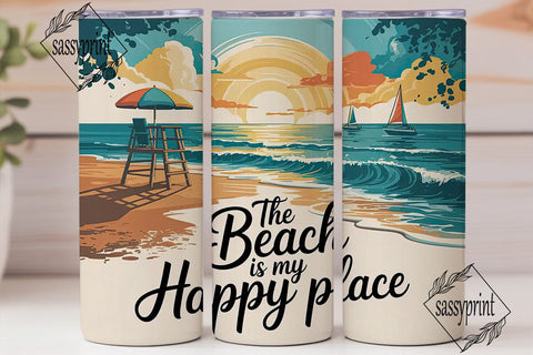 Beach Happy Place 20oz Tumbler Wrap Sublimation sassyprint 
