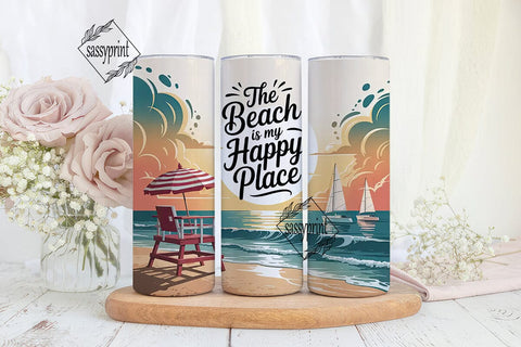 Beach Happy Place 20oz Tumbler Wrap Sublimation sassyprint 