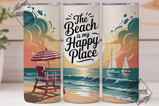 Beach Happy Place 20oz Tumbler Wrap Sublimation sassyprint 