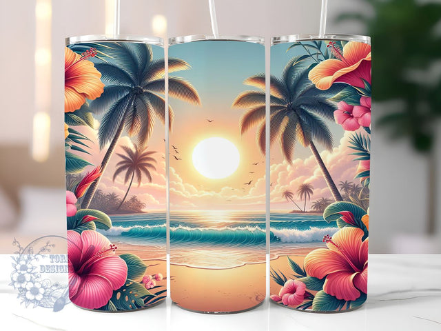 Beach Hawaiian 20oz Skinny Tumbler, Hawaiian Tumbler Png, Straight & Tapered Tumbler Wrap, Instant Digital Download Sublimation ToriDesigns 