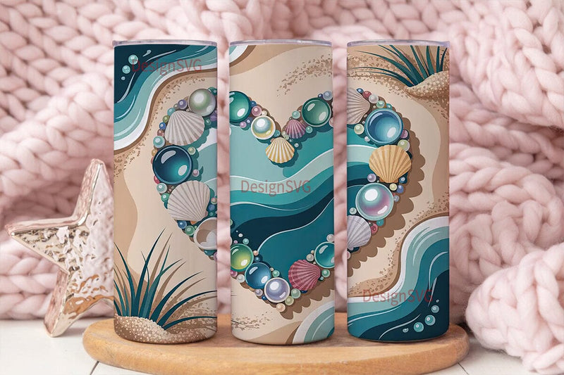 Beach Heart 20oz Tumbler Wrap Sublimation DesignSVG 