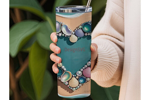 Beach Heart 20oz Tumbler Wrap Sublimation DesignSVG 