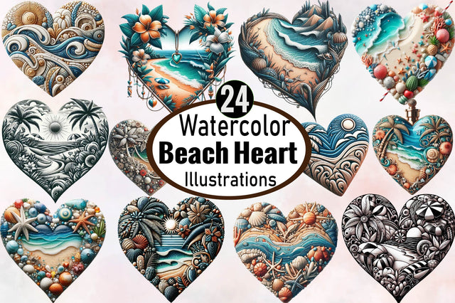Beach Heart Clipart Bundle Sublimation SVGArt 