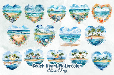 Beach Heart Watercolor Clipart Bundle Sublimation Designangry 