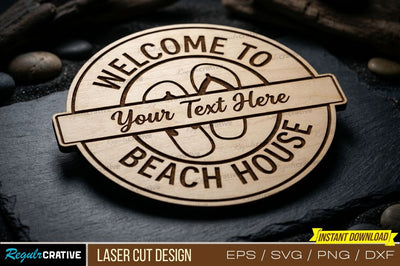 Beach House Welcome Sign Laser Cut Design – Coastal Theme with Flip‑Flops SVG Regulrcrative 