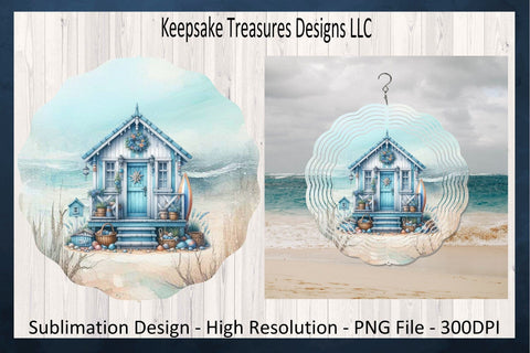 Beach House Wind Spinner, Summer Wind Spinner PNG Sublimation Design, Ocean Theme, Digital Download, PNG Printable Sublimation Keepsake Treasures Designs LLC. 
