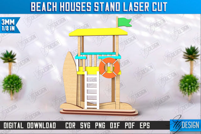 Beach Houses Stand Laser Cut | Summer Design | Sea and Ocean | CNC File SVG Fly Design 