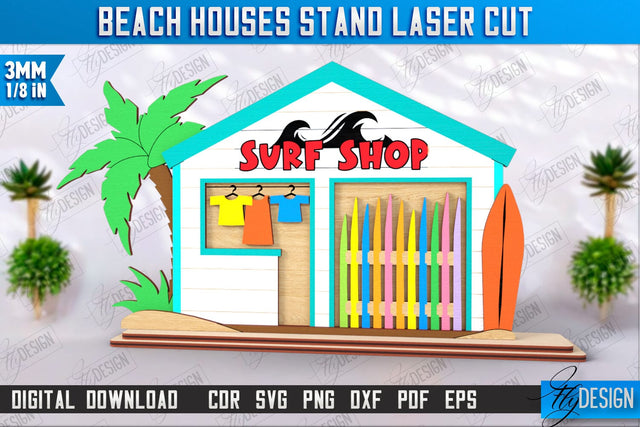 Beach Houses Stand Laser Cut | Summer Design | Sea and Ocean | CNC File SVG Fly Design 