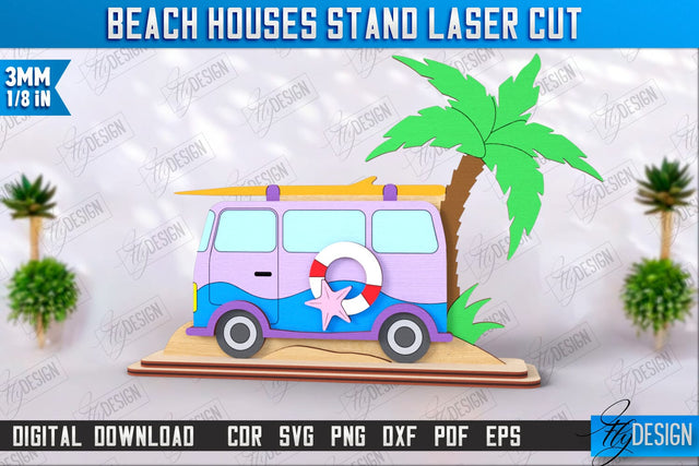 Beach Houses Stand Laser Cut | Summer Design | Sea and Ocean | CNC File SVG Fly Design 