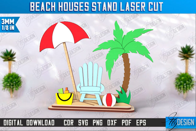 Beach Houses Stand Laser Cut | Summer Design | Sea and Ocean | CNC File SVG Fly Design 