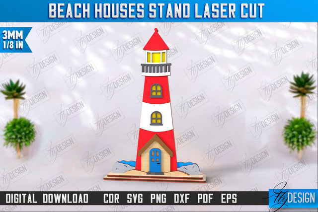 Beach Houses Stand Laser Cut | Summer Design | Sea and Ocean | CNC File SVG Fly Design 