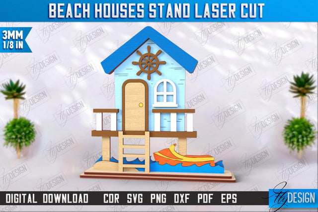 Beach Houses Stand Laser Cut | Summer Design | Sea and Ocean | CNC File SVG Fly Design 