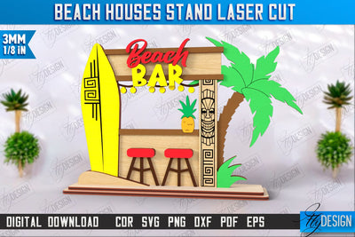 Beach Houses Stand Laser Cut | Summer Design | Sea and Ocean | CNC File SVG Fly Design 