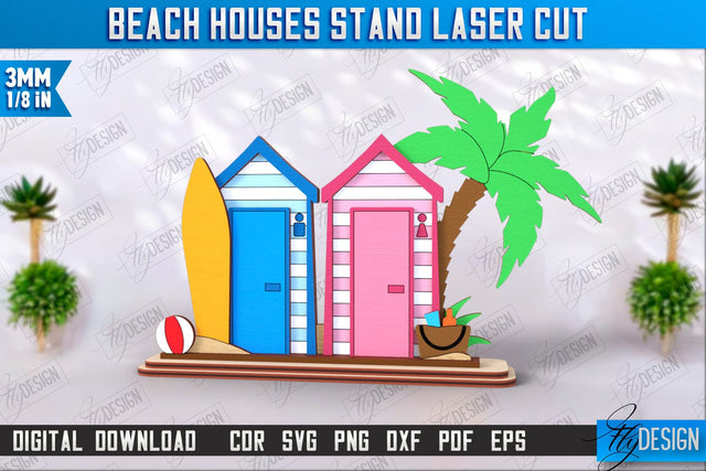 Beach Houses Stand Laser Cut | Summer Design | Sea and Ocean | CNC File SVG Fly Design 