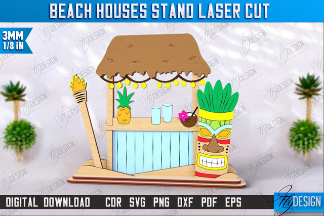 Beach Houses Stand Laser Cut | Summer Design | Sea and Ocean | CNC File SVG Fly Design 