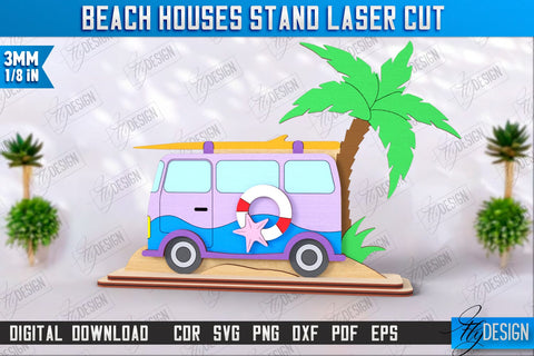 Beach Houses Stands Laser Cut Bundle | Summer Design | Sea and Ocean | CNC Files SVG Fly Design 