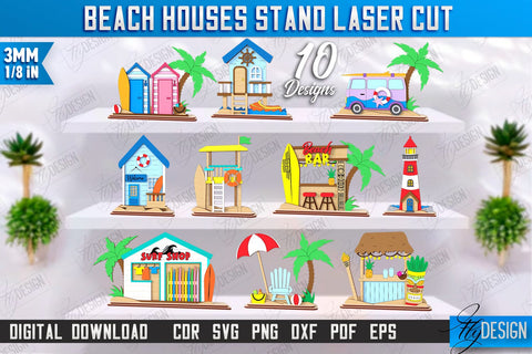 Beach Houses Stands Laser Cut Bundle | Summer Design | Sea and Ocean | CNC Files SVG Fly Design 