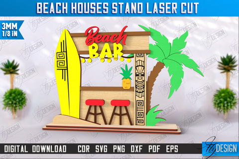 Beach Houses Stands Laser Cut Bundle | Summer Design | Sea and Ocean | CNC Files SVG Fly Design 
