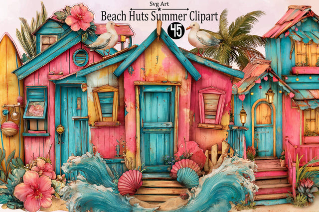 Beach Huts Summer Clipart Bundle. Sublimation SVGArt 