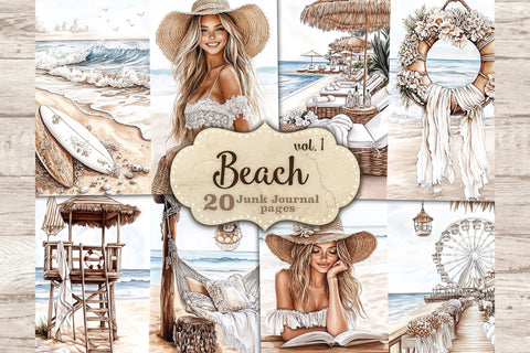 Beach Junk Journal Pages | Summer Digital Collage Sheets SVG GlamArtZhanna 