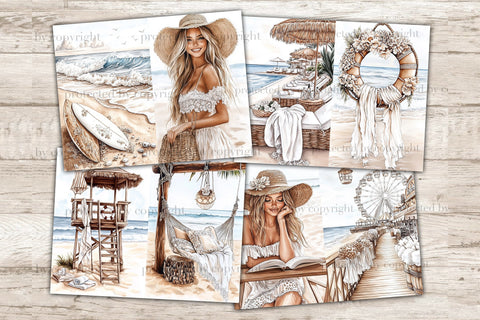 Beach Junk Journal Pages | Summer Digital Collage Sheets SVG GlamArtZhanna 