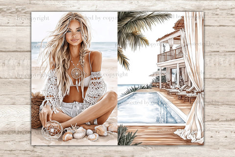 Beach Junk Journal Pages | Summer Digital Collage Sheets SVG GlamArtZhanna 