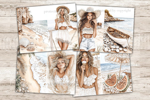 Beach Junk Journal Pages | Summer Digital Collage Sheets SVG GlamArtZhanna 
