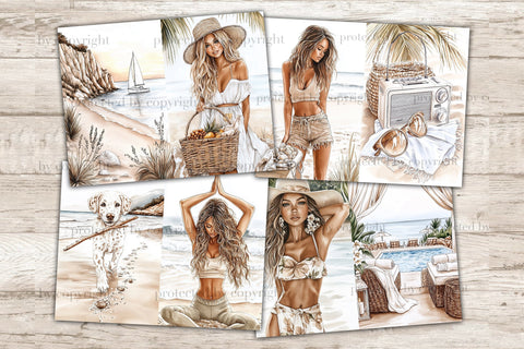 Beach Junk Journal Pages | Summer Digital Collage Sheets SVG GlamArtZhanna 