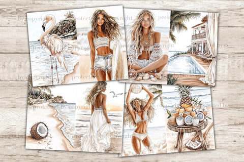 Beach Junk Journal Pages | Summer Digital Collage Sheets SVG GlamArtZhanna 