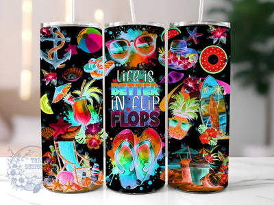 Beach Life 20oz Skinny Tumbler, Life Is Better In Flip Flops Tumbler Png, Straight & Tapered Tumbler Wrap, Instant Digital Download Sublimation ToriDesigns 