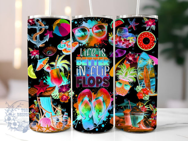 Beach Life 20oz Skinny Tumbler, Life Is Better In Flip Flops Tumbler Png, Straight & Tapered Tumbler Wrap, Instant Digital Download Sublimation ToriDesigns 