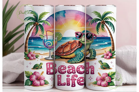 Beach Life 20oz Tumbler Wrap Sublimation PixelChick 