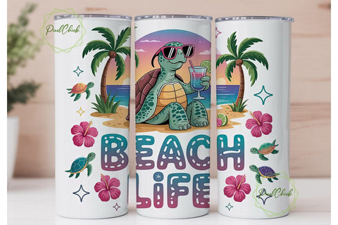 Beach Life 20oz Tumbler Wrap Sublimation PixelChick 