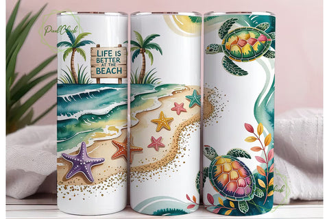 Beach Life 20oz Tumbler Wrap Sublimation PixelChick 