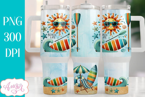 Beach life 40oz tumbler wrap PNG | Vacation tumbler design Sublimation Amorclipart 