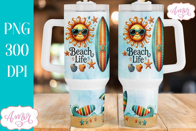 Beach life 40oz tumbler wrap PNG | Vacation tumbler design Sublimation Amorclipart 