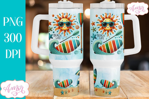 Beach life 40oz tumbler wrap PNG | Vacation tumbler design Sublimation Amorclipart 