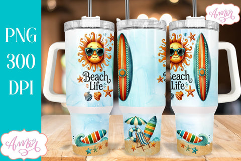 Beach life 40oz tumbler wrap PNG | Vacation tumbler design Sublimation Amorclipart 