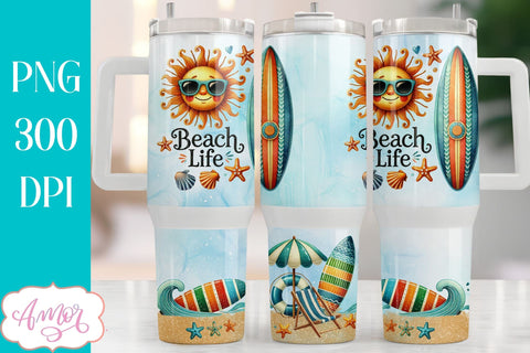 Beach life 40oz tumbler wrap PNG | Vacation tumbler design Sublimation Amorclipart 