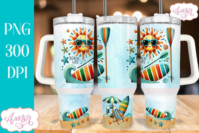 Beach life 40oz tumbler wrap PNG | Vacation tumbler design Sublimation Amorclipart 