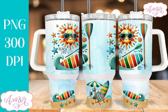 Beach life 40oz tumbler wrap PNG | Vacation tumbler design Sublimation Amorclipart 